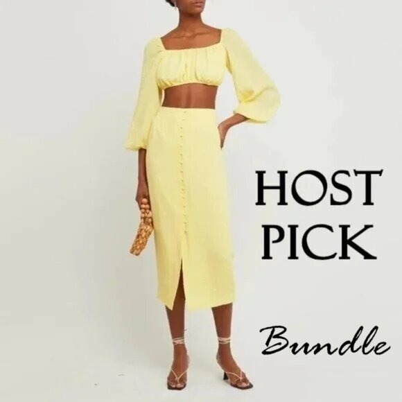 NWT Kourt yellow puff sleeve crop top & maxi skirt bundle set, S - Picture 1 of 11